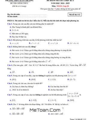 Đề giữa học kỳ 1 Toán 10 năm 2024 - 2025 trường THPT Xuân Trường - Nam Định