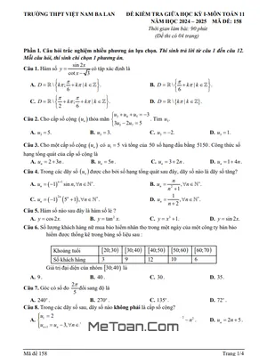 Đề giữa kỳ 1 Toán 11 năm 2024 - 2025 trường THPT Việt Nam – Ba Lan – Hà Nội