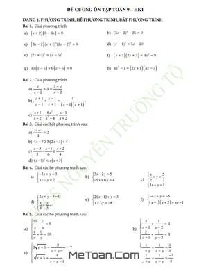 Đề Cương Ôn Tập Toán 9 Học Kỳ 1 Năm 2024 - 2025 Trường THCS Nguyễn Trường Tộ - Hà Nội