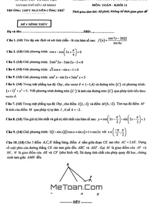 Đề giữa HK1 Toán 11 năm 2022 – 2023 trường THPT Nguyễn Công Trứ – TP HCM