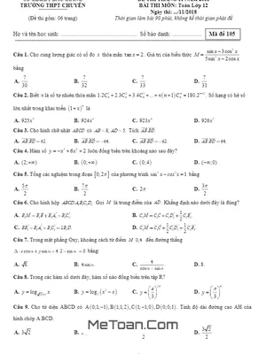Đề thi tháng 11 năm 2018 môn Toán 12 trường THPT chuyên Bắc Giang