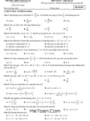 Đề thi học kì 2 môn Toán lớp 10 năm 2020 - 2021 trường THPT Ngô Gia Tự - Đắk Lắk