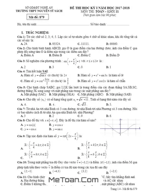 Đề thi học kỳ I Toán 11 năm 2017 - 2018 trường THPT Nguyễn Sỹ Sách - Nghệ An (có đáp án)