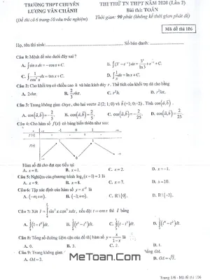 Đề thi thử THPT 2020 môn Toán trường THPT chuyên Lương Văn Chánh – Phú Yên