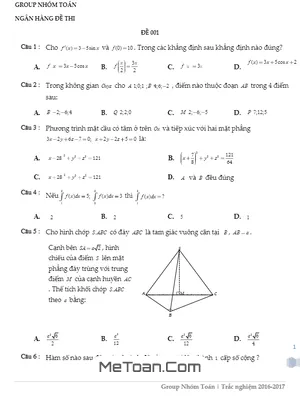 Đề thi thử THPT Quốc gia 2017 môn Toán lần 1 - Nhóm Toán