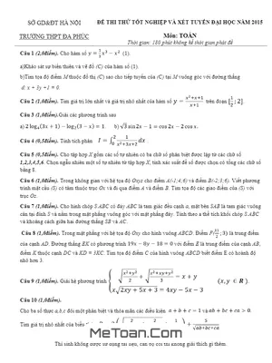 Đề thi thử THPT Quốc gia 2015 môn Toán trường THPT Đa Phúc - Hà Nội (lần 1)