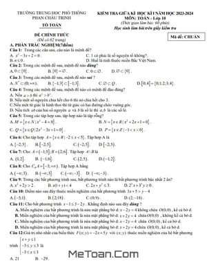 Đề Thi Giữa Kì 1 Toán 10 KNTT VCS Năm 2023 - 2024 Trường Phan Châu Trinh - Đà Nẵng