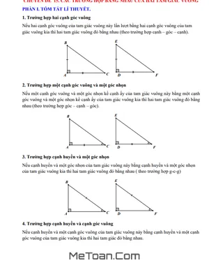 Trường Hợp Bằng Nhau Của Tam Giác Vuông Toán 7 - Chuyên Đề Và Bài Tập