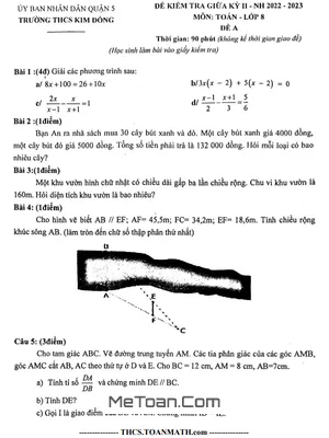 Đề Thi Giữa Kỳ 2 Toán 8 Năm 2022-2023 Trường THCS Kim Đồng - TP.HCM