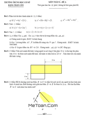 Đề thi giữa kì 1 Toán 8 năm 2019 - 2020 trường THCS Đặng Trần Côn, TP. HCM
