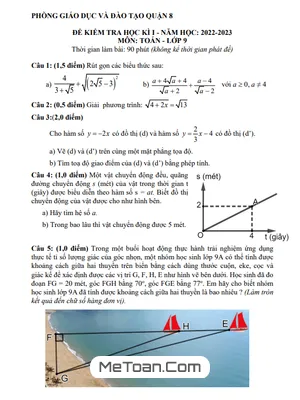 Đề thi học kì 1 Toán lớp 9 năm 2022 - 2023 phòng GD&ĐT Quận 8 - TP.HCM