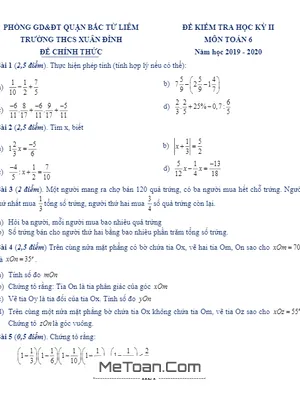 Đề thi học kì 2 Toán lớp 6 năm 2019 - 2020 trường THCS Xuân Đỉnh - Hà Nội