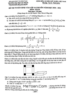 Đề thi tuyển sinh lớp 10 môn Toán trường ĐHSP TP.HCM năm 2020-2021 (chung)