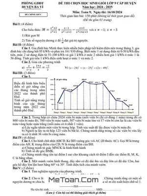 Đề thi học sinh giỏi Toán 9 cấp huyện năm 2024 - 2025 phòng GD&ĐT Ba Vì - Hà Nội