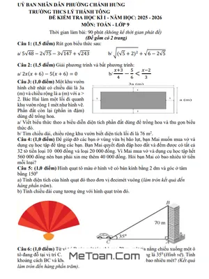 Đề Thi Học Kì 1 Toán 9 (2025–2026) Chính Thức Trường THCS Lý Thánh Tông, TP. HCM