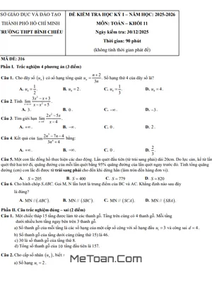 Đề Học Kỳ 1 Toán 11 Năm 2025 – 2026 Trường THPT Bình Chiểu – TP HCM