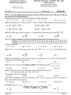 Đề Học Kì 1 Toán 10 Năm 2025 – 2026 Trường THPT Kiến An – Hải Phòng