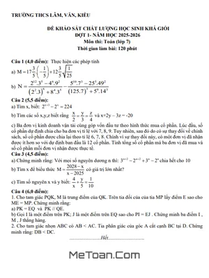 Đề Khảo Sát Chất Lượng Học Sinh Giỏi Toán 7 Đợt 1 Năm 2025-2026 Cụm THCS Lâm-Văn-Kiều, Nghệ An Có Đáp Án