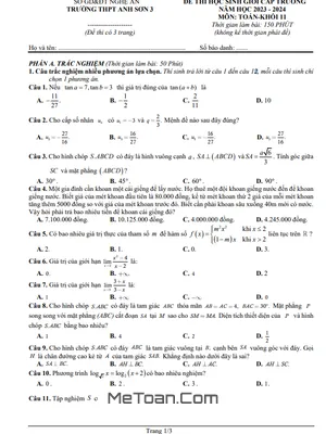 Đề thi học sinh giỏi Toán 11 năm 2023 - 2024 trường THPT Anh Sơn 3 - Nghệ An