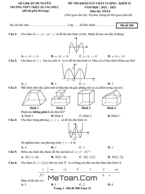 Đề khảo sát Toán 12 năm 2022-2023 trường THPT Triệu Quang Phục - Hưng Yên