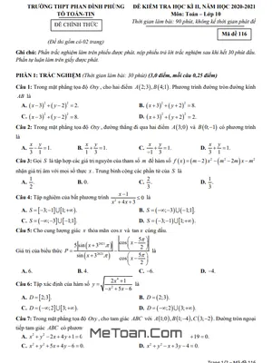 Đề thi HK2 Toán 10 năm 2020 - 2021 trường THPT Phan Đình Phùng - Hà Nội
