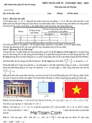 Đề HSG Toán 10 Vòng 2 Năm 2022 - 2023 Trường THPT Nguyễn Gia Thiều - Hà Nội