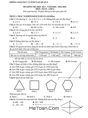 Đề học kì 1 Toán 6 năm 2022 – 2023 phòng GD&ĐT quận 8 – TP HCM