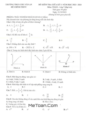 Đề Thi Giữa Học Kỳ 1 Toán 7 Năm 2023 - 2024 Trường THCS Chu Văn An - Bình Dương