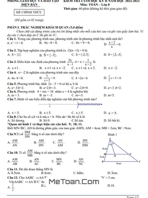Đề thi học kì 2 Toán 8 năm 2022 - 2023 phòng GD&ĐT Điện Bàn - Quảng Nam