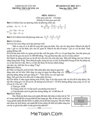 Đề khảo sát học kỳ 1 Toán 9 năm 2024 - 2025 trường THCS Quảng An - Hà Nội
