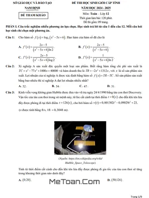 Đề tham khảo học sinh giỏi Toán 12 năm 2024 - 2025 sở GD&ĐT Nam Định