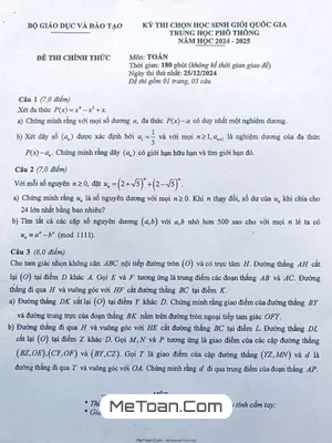 Đề thi và đáp án kì thi học sinh giỏi quốc gia THPT môn Toán năm 2024 - 2025 - Ngày 1