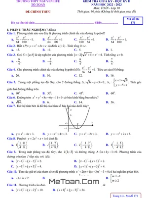 Đề giữa học kỳ 2 Toán 10 năm 2022 – 2023 trường THPT Nguyễn Huệ – TT Huế