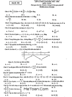 Đề khảo sát chất lượng Toán 12 năm 2021 - 2022 sở GD&ĐT Phú Thọ