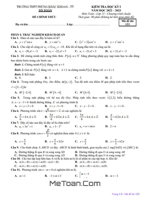 Đề thi học kỳ 1 Toán 11 năm 2022 - 2023 trường THPT Phùng Khắc Khoan - Hà Nội
