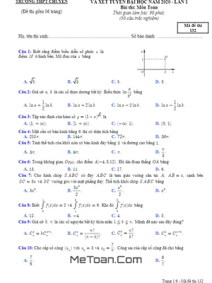 Đề Thi Thử Tốt Nghiệp THPT 2020 Môn Toán Lần 1 Trường THPT Chuyên ĐH Vinh - Nghệ An