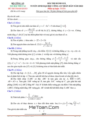 Đề thi tham khảo đánh giá năng lực Đại học Công An Nhân Dân 2023 môn Toán