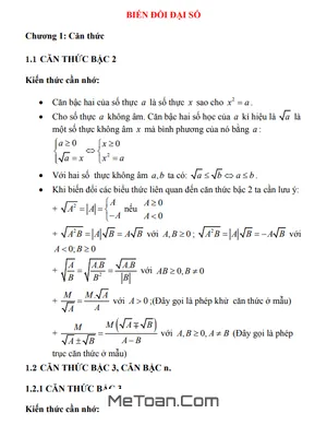 Chuyên Đề Biến Đổi Đại Số Ôn Thi Vào Lớp 10