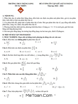 Đề Cương Ôn Tập Giữa Kỳ 2 Toán 8 Năm 2023-2024 Trường THCS Thăng Long - Hà Nội