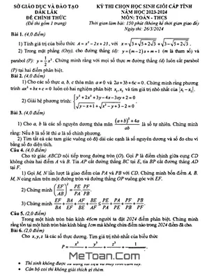 Đề thi học sinh giỏi cấp tỉnh môn Toán THCS năm 2023 - 2024 Sở GD&ĐT Đắk Lắk