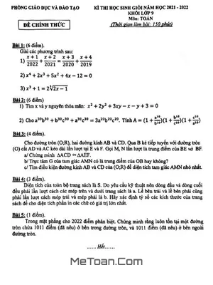 Đề thi HSG Toán 9 năm 2021 - 2022 phòng GD&ĐT Đông Anh - Hà Nội