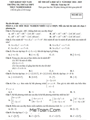 Đề thi giữa kỳ 1 Toán 10 năm 2024 - 2025 trường THPT Thực Nghiệm Khoa Học Giáo Dục - Hà Nội
