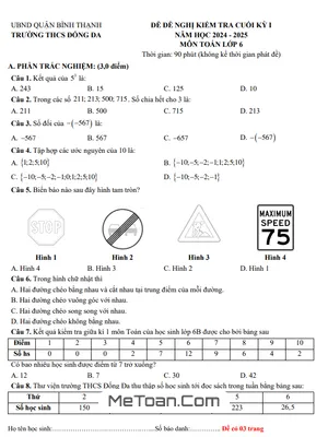 Đề Tham Khảo Cuối Kì 1 Toán 6 Năm 2024 - 2025 Phòng GD&ĐT Bình Thạnh - TP HCM