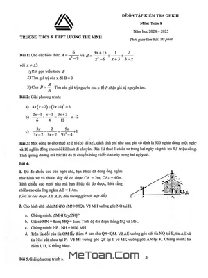Đề Ôn Tập Giữa Kì 2 Toán 8 Năm 2024 - 2025 Trường Lương Thế Vinh - Hà Nội