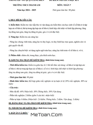 Đề Kiểm Tra Toán Lớp 7 Giữa Học Kỳ 1 Năm Học 2024-2025 - Trường THCS Thanh Am, Hà Nội