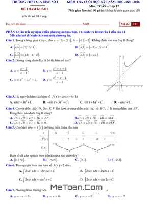 Đề Cương Học Kỳ 1 Toán 12 Năm 2025 – 2026 Trường THPT Gia Bình 1 – Bắc Ninh