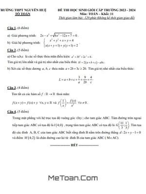 Đề thi học sinh giỏi Toán 11 năm 2023 - 2024 trường THPT Nguyễn Huệ - Phú Yên