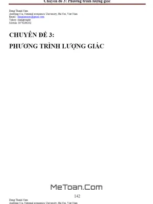 Chuyên Đề Phương Trình Lượng Giác Hay Và Khó - Thầy Đặng Thành Nam