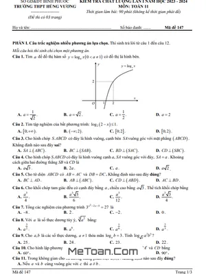 Đề kiểm tra lần 1 Toán 11 năm 2023 - 2024 trường THPT Hùng Vương - Bình Phước