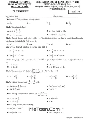 Đề thi kì 2 Toán 10 Cơ Bản năm 2019 - 2020 trường chuyên Thoại Ngọc Hầu - An Giang